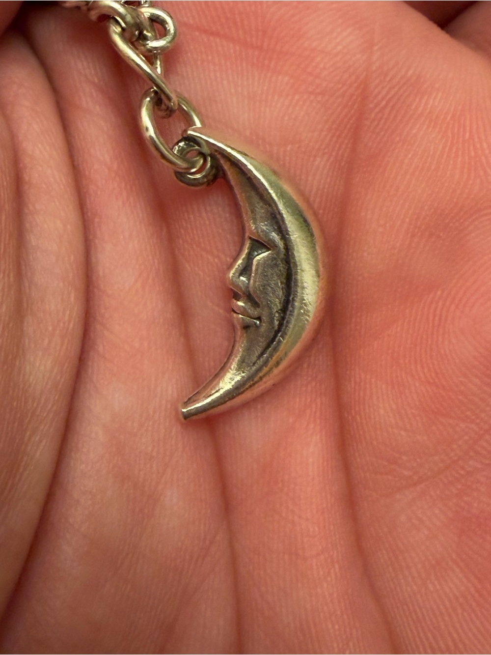 Retired James Avery Silver Crescent Moon Face Pendant Necklace